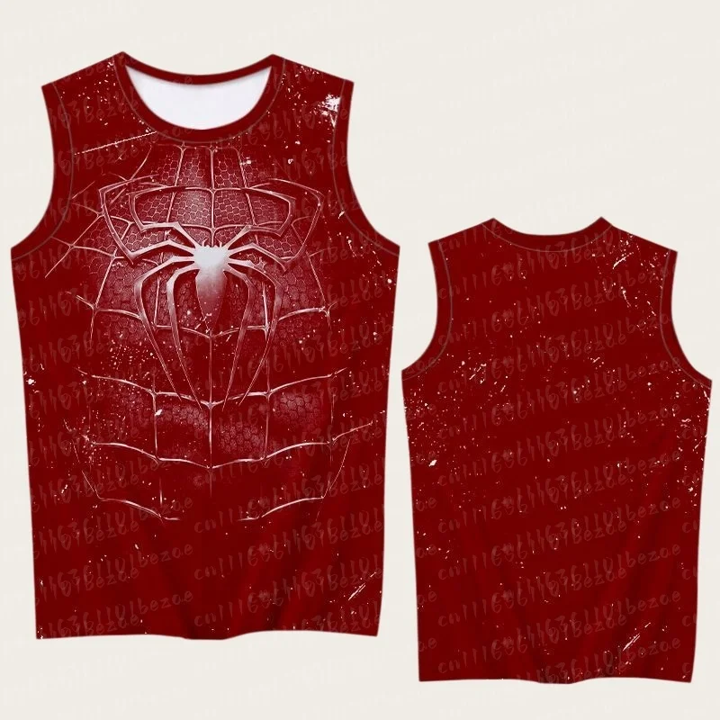 Eltern-Kind Spider Hero 3D-Druck Ärmelloses Tanktop, Rot-Blau-Goldenes Netzmuster Sporttrikot, 100% Polyester Atmungsaktiv – Detail 16