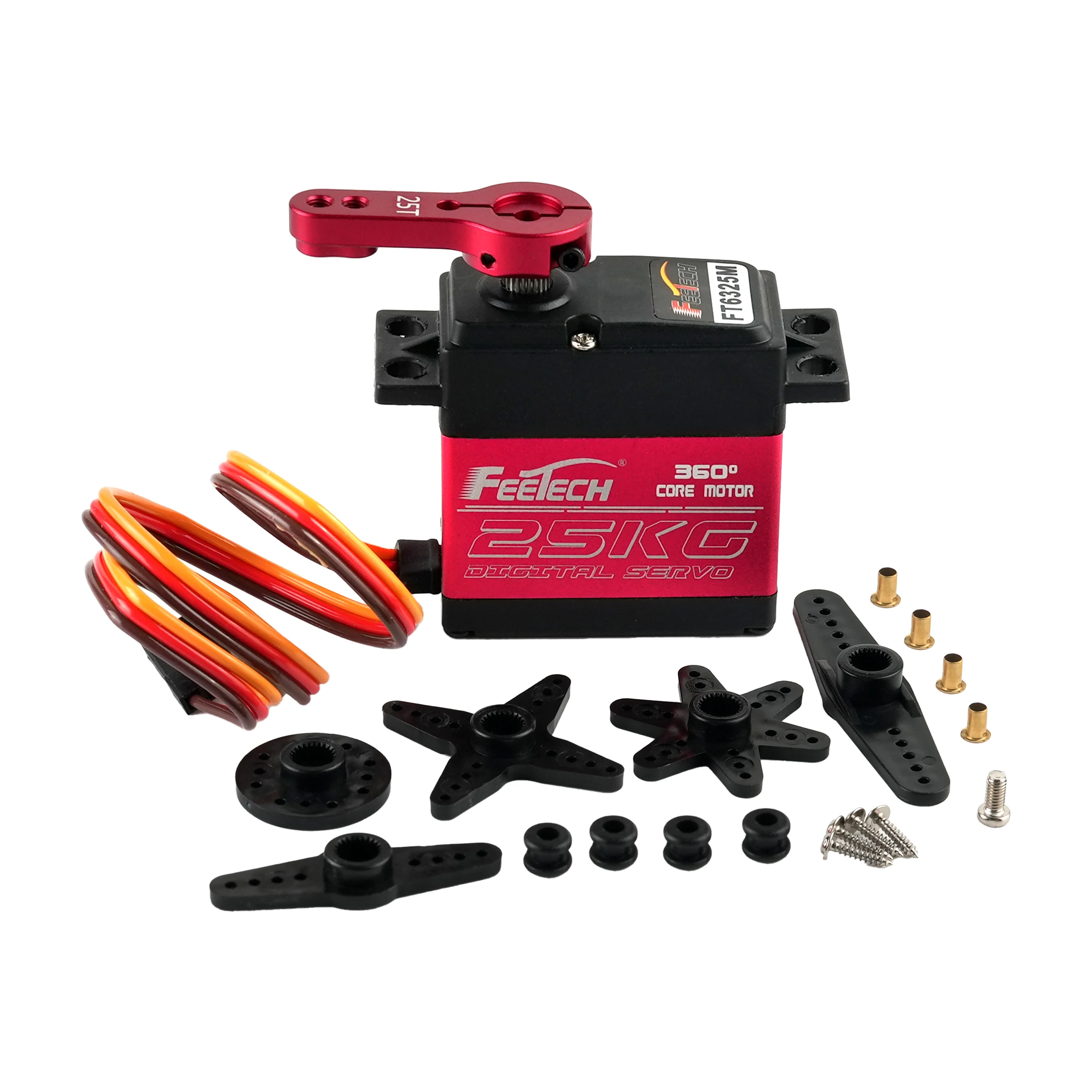 Feetech FT6325M 7.4V 25KG 360 Degree Core Motor Digital Servo Aluminum Alloy Gear Baja Servos 25T Metal Arm For 1/8 1/10 RC Car