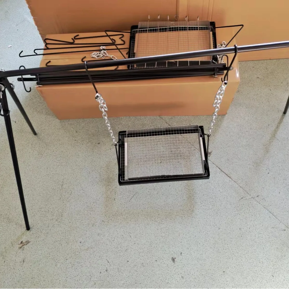 Outdoor camping multi-functional B stainless steel folding swing barbecue campfire hanging pot bracket net hook rack