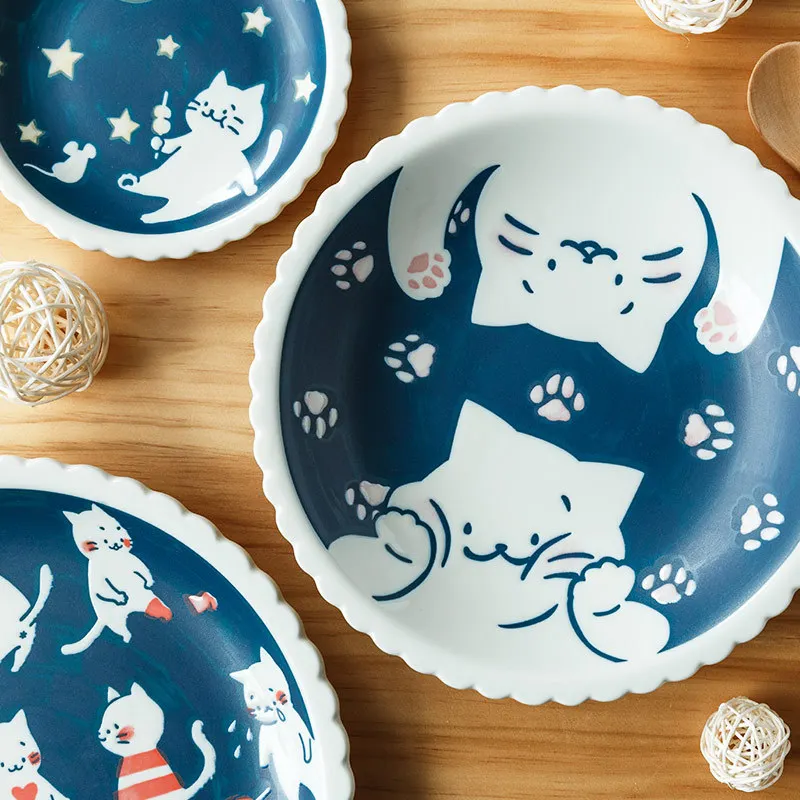 Cat Ceramic Tableware Japanese Style Cute Ceramic Plate Dessert Plate Cake Plate Kitchen Accessories Dinner Plates