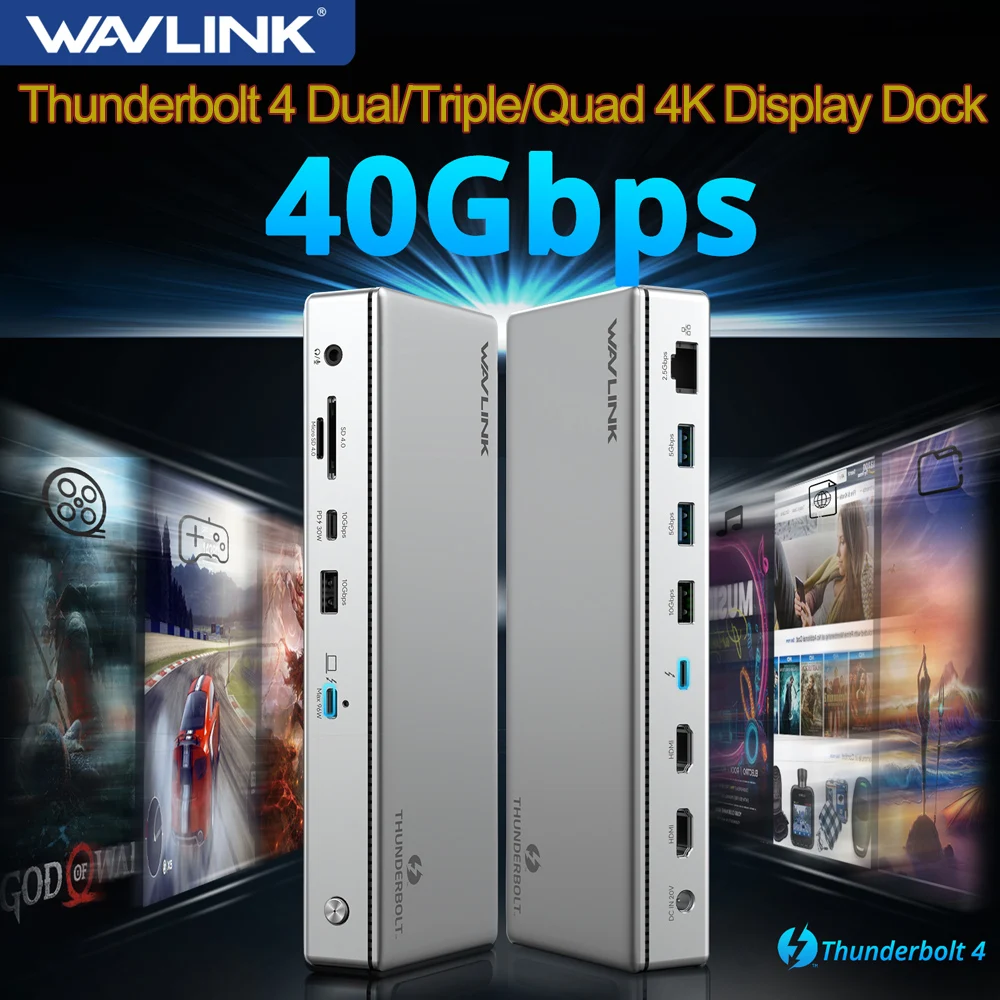 WAVLINK Thunderbolt 4 Dual/Triple/Quad 4K@60Hz Display Docking Station 90W/96W/98W Charging For Laptop Mac Dock with 2.5G RJ45