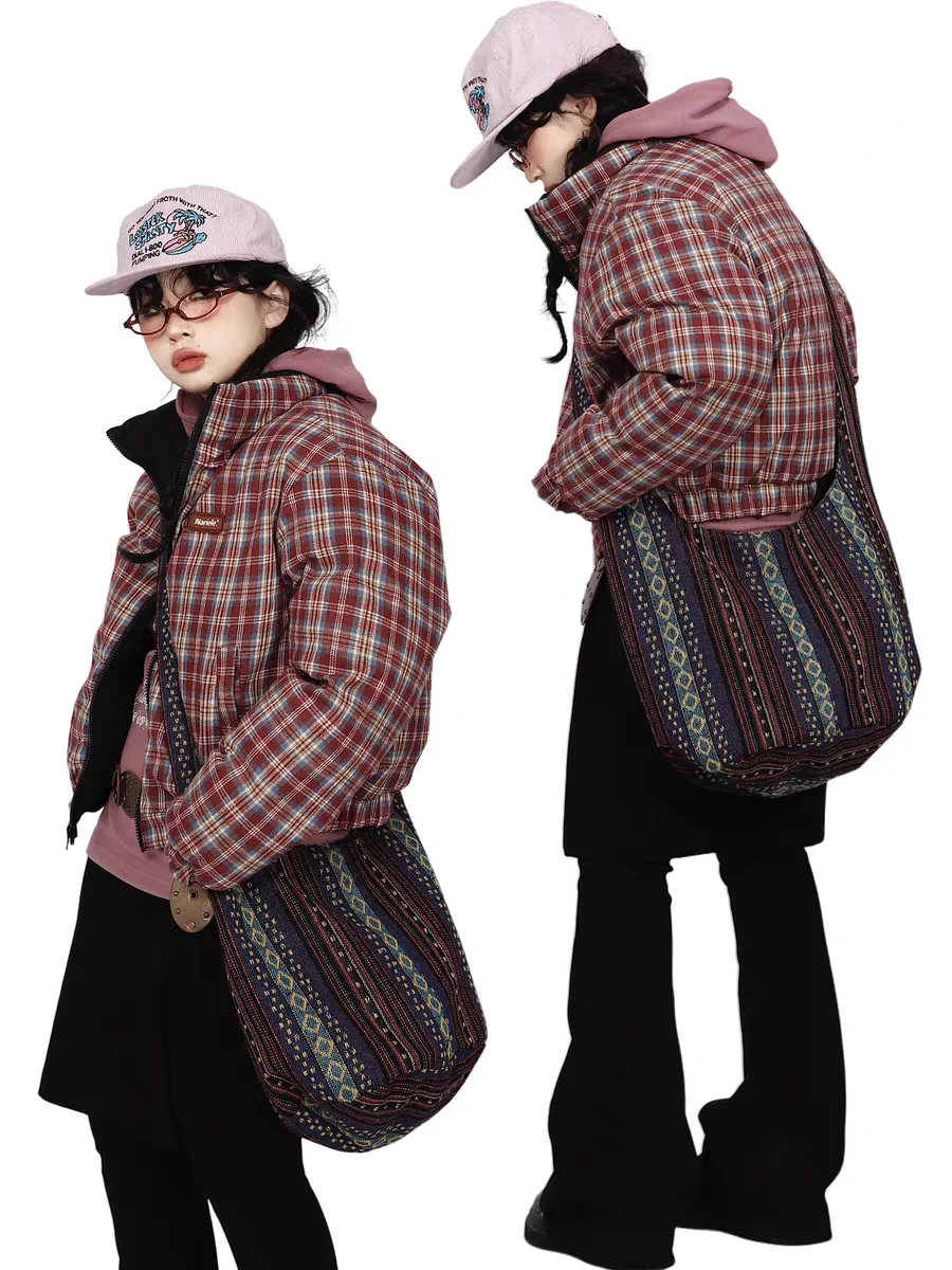 Veste rembourrée réversible Vintage américaine, nouveau Design, manteau court épais et chaud à carreaux, Style Ins, hiver 2024