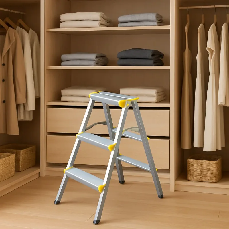3 Step Folding Ladder Sturdy Aluminum Alloy Ladder Non-Slip Herringbone Ladder Wide Platform Steps for Outdoor Working Household