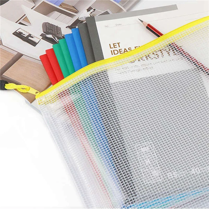 

96Pcs Mesh Zipper Pouch Document Bag, Plastic Zip File Folders, Letter Size/A4 Size, For Office Supplies