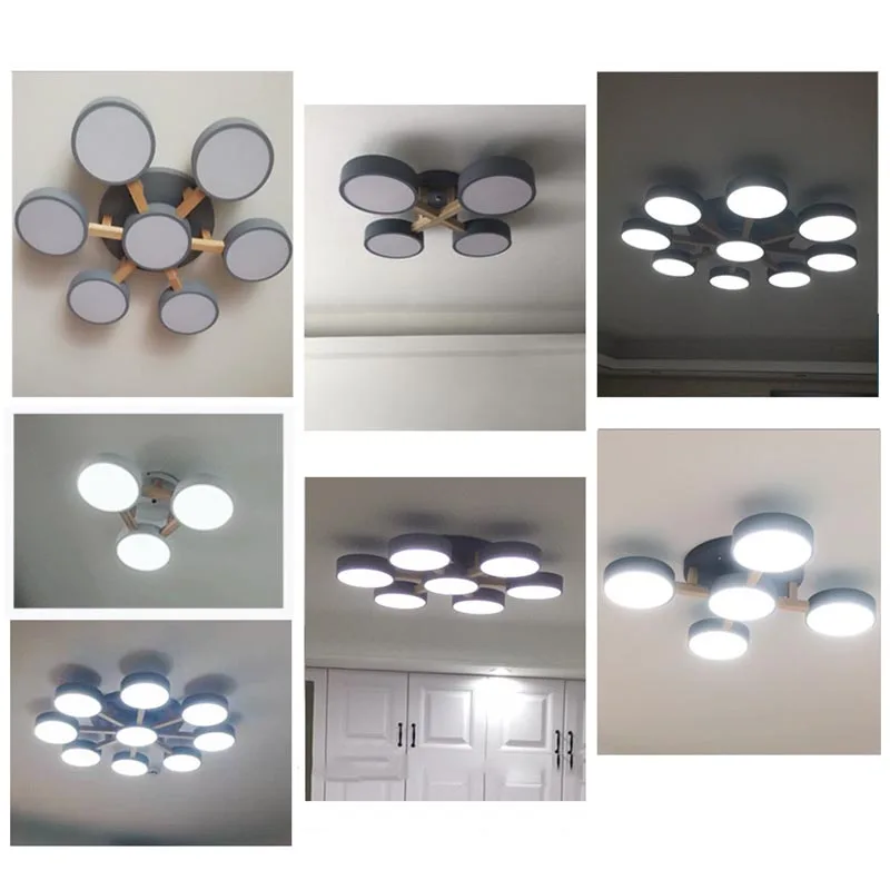 Nordic Living Room Ceiling Light Bedroom Dining Hall Chandelier Study Villa Iron Lighting Lamp LED Three-Color Lights Adjustable