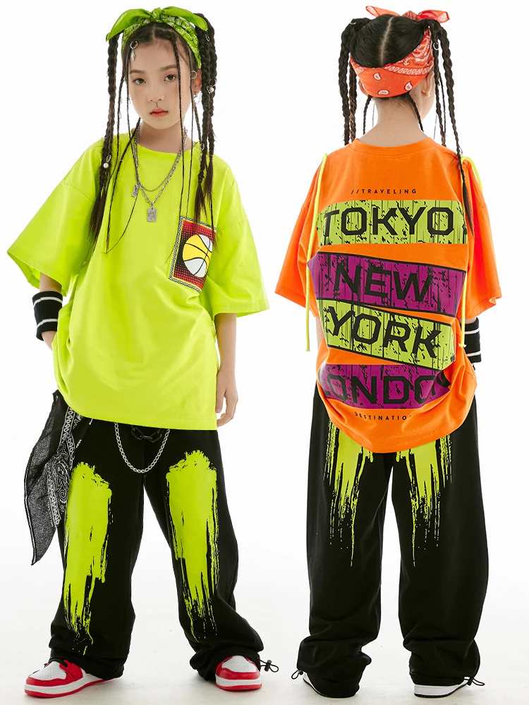 Roupas da moda para dança de rua para meninas, roupas infantis para dança de jazz, roupas para performance de jazz, camiseta de algodão solta