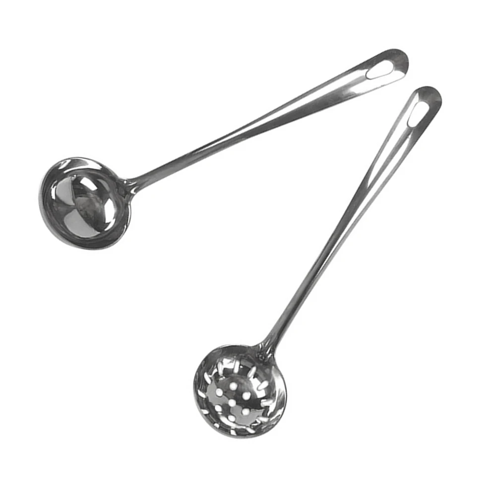 

2Pcs Stainless Steel Hot Pot Spoon Colander Combo Long Handle Soup Scoop Wear Resistant Kitchen Tools Soup Spoon