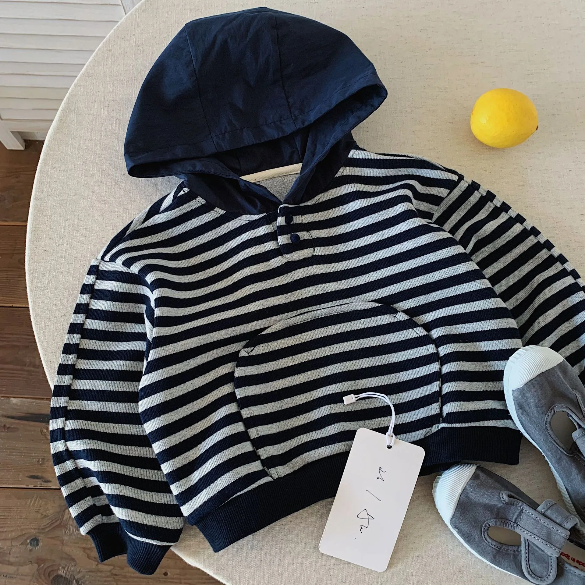 Children's Striped Hooded Sweatshirt 2026 Autumn New Item Korean Boys and Girls Casual Versatile Fashionable Top