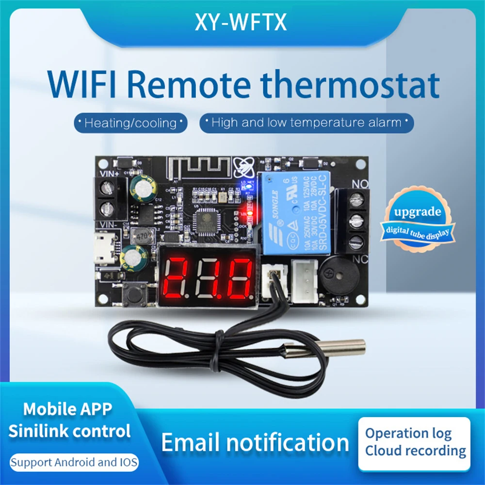 Termostato WIFI remoto modulo termoregolatore ad alta precisione raffreddamento riscaldamento APP raccolta temperatura allarme alto basso