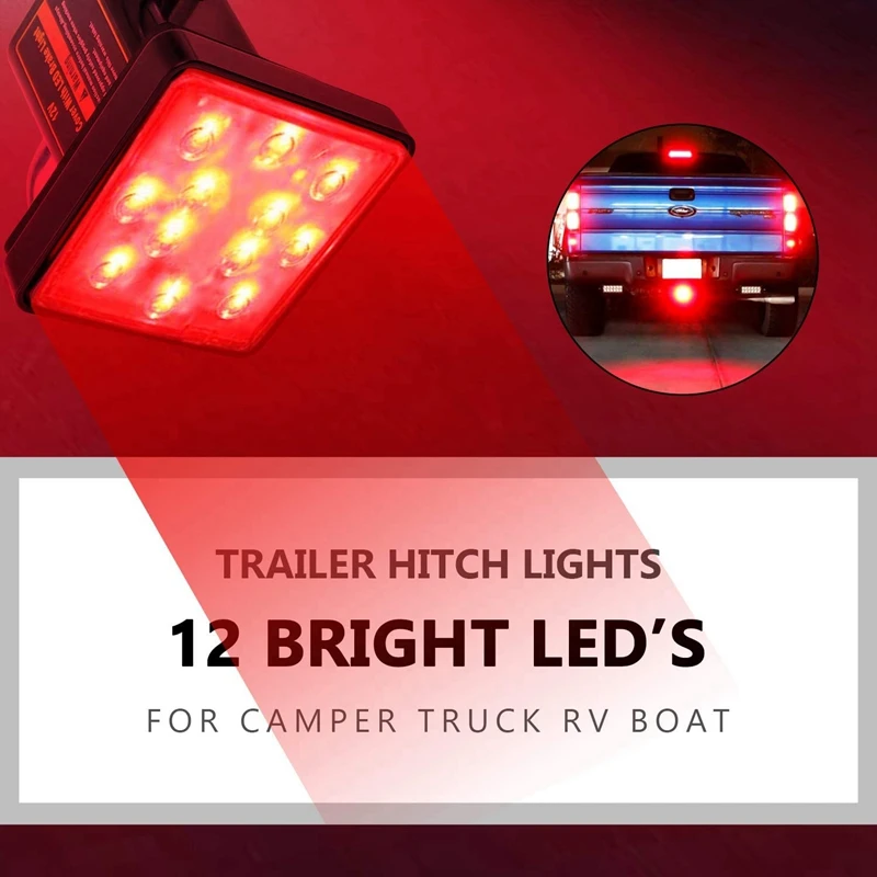 AUTO Led 2Inch Trailer Hitch Trailer Light Cover With 12LED Brake Lights, Red Trailer Light Cover Fit Receiver With Pin