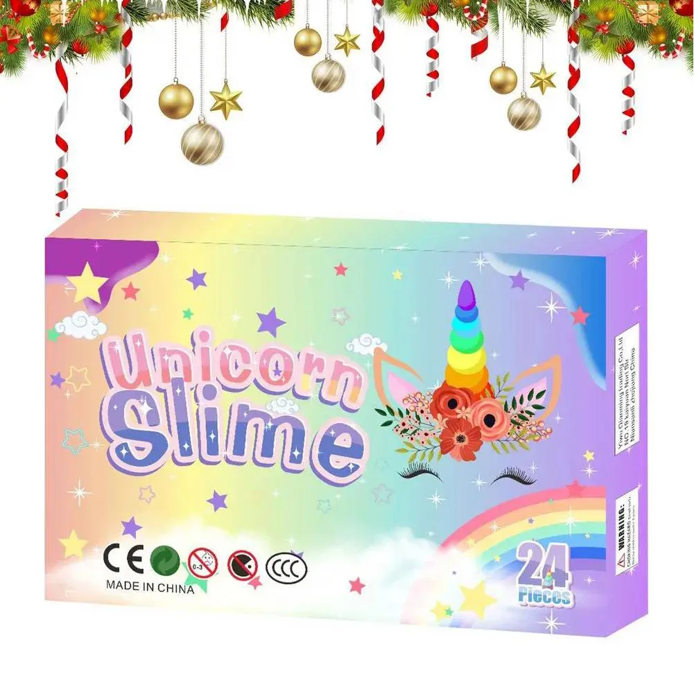 Slime Advent Countdown Calendar 2024 24 Days Christmas Children's Birthday Gifts Bubble Gel DIY Clay Toy Kit Xmas Gifts for Kids