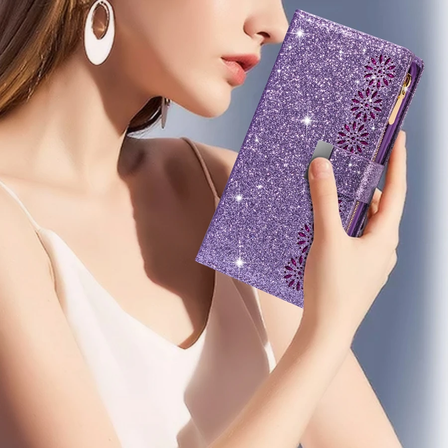 

New Style Wallte Laser Glitter Flip Leather Case For Samsung Galaxy Z Fold5 Z Fold4 Z Fold3 5G Multi-card Zipper Galaxy Z Fold 5