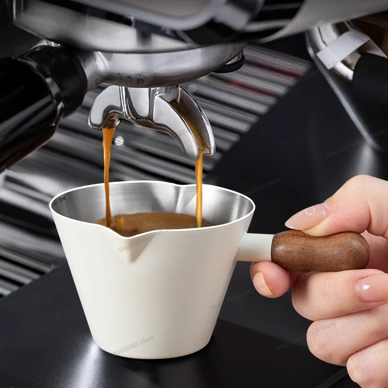 For Walnut Handle Espresso Measuring Cup Stainless Steel with Handle and Scale