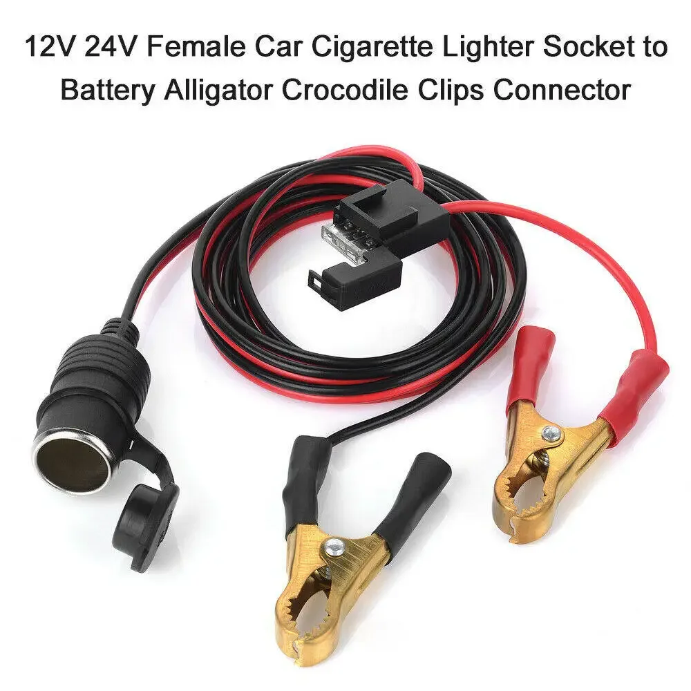 1SET Fuse Charge Cable 12V/ 24V Car Cigarette Lighter Socket To Battery Alligator Crocodile Clip Connector