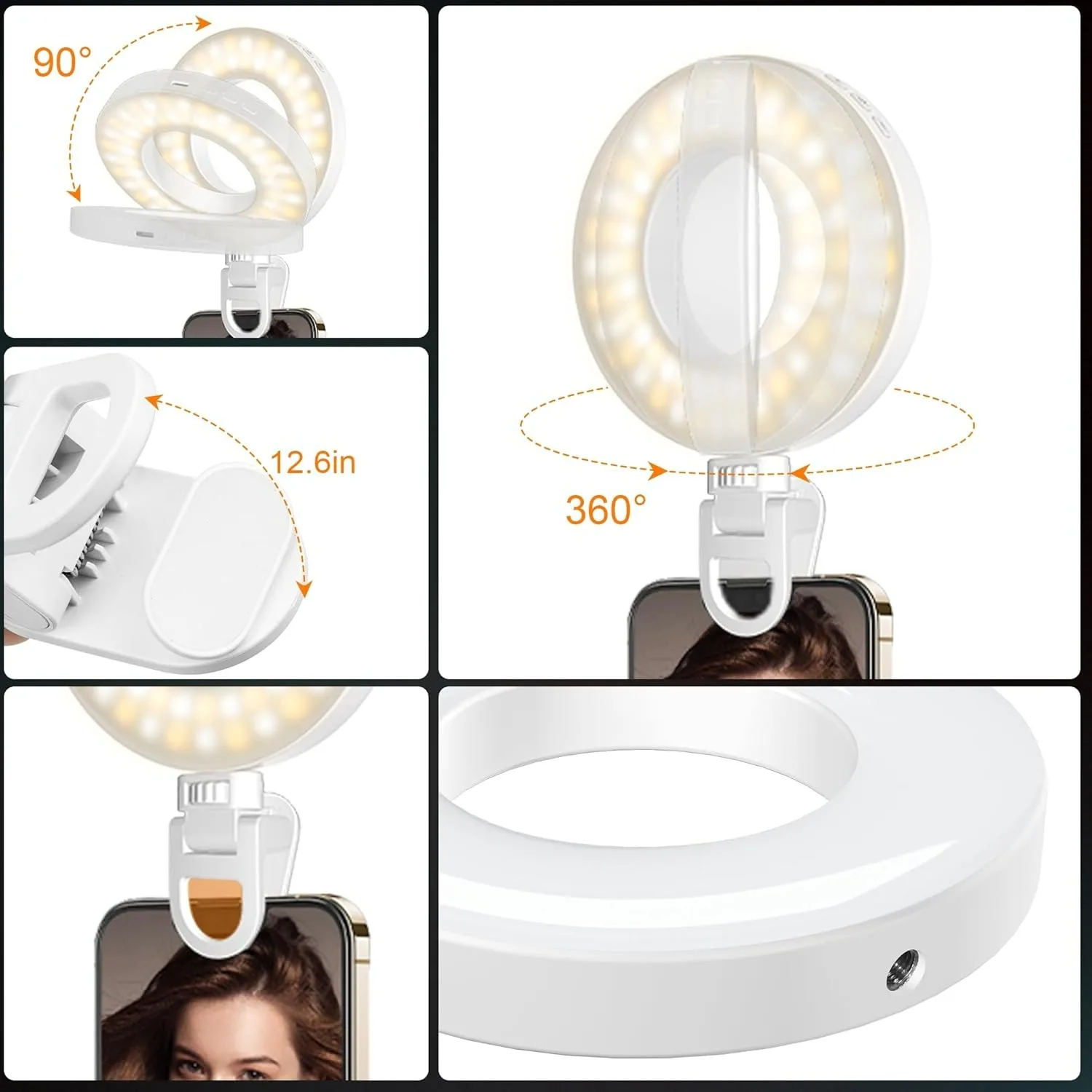 60 LED Selfie リングライト電話ラップトップタブレット USB クリップオンリングライト iPhone Samsung Xiaomi 電話 Selfie ライト用