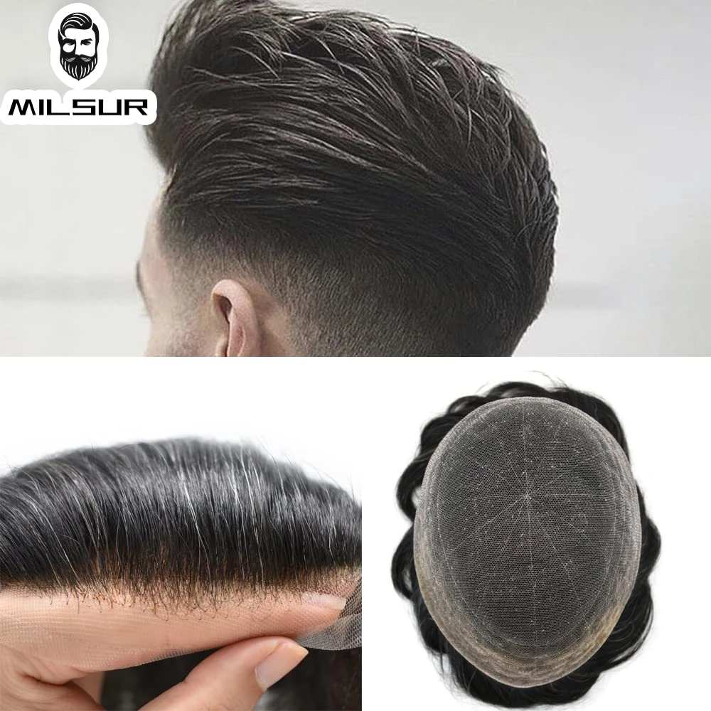 

1B40 Customize Full Lace Toupee For Men Human Hair Systems Unit Men's Lace Base Wig Breathable Male Capillary Prothesis Man Wigs