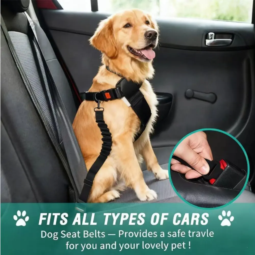 Safety Buckl Adjustable Dog Seat Belt Crash Tested Elastic Safety Restraint Retractable Secure Clasps Car Seat Belt Car Use