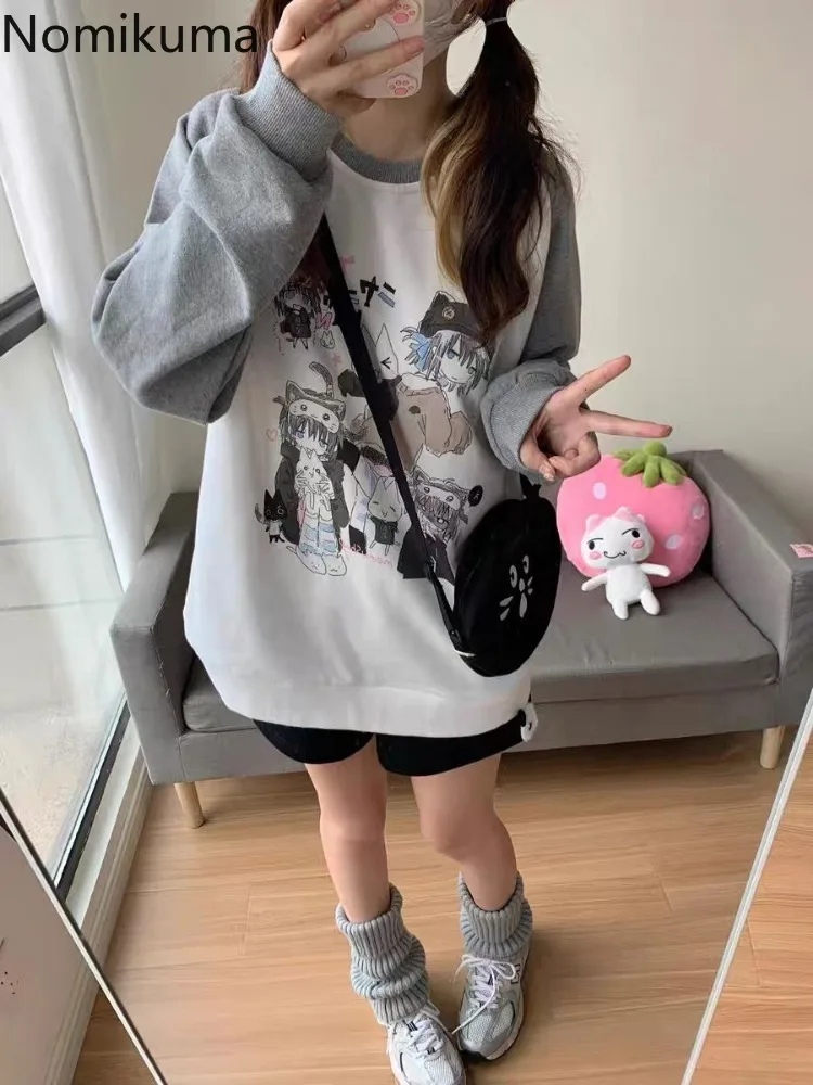 Cotton Cat Print Hoodies Women Streetwear Chic Long Sleeve Sweatshirts Casual Korean Oversized Hoodie Y2k Tops 2024 Ropa Mujer