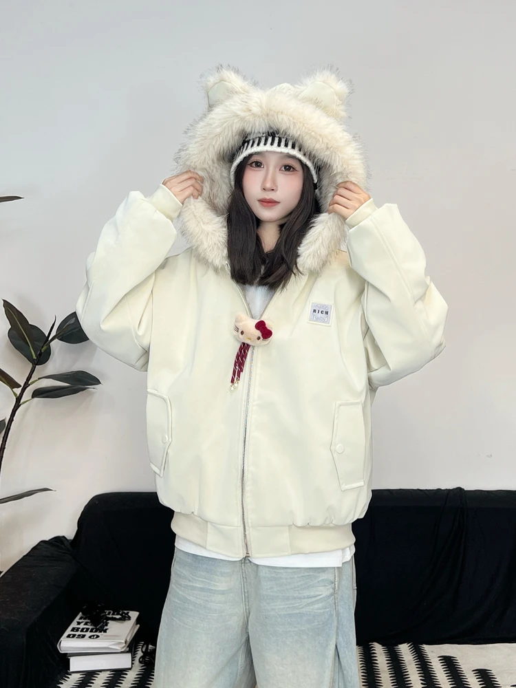 

Зимнее утепленное хлопковое пальто с капюшоном и меховым воротником для женщин, повседневная молодежная верхняя одежда с длинными рукавами