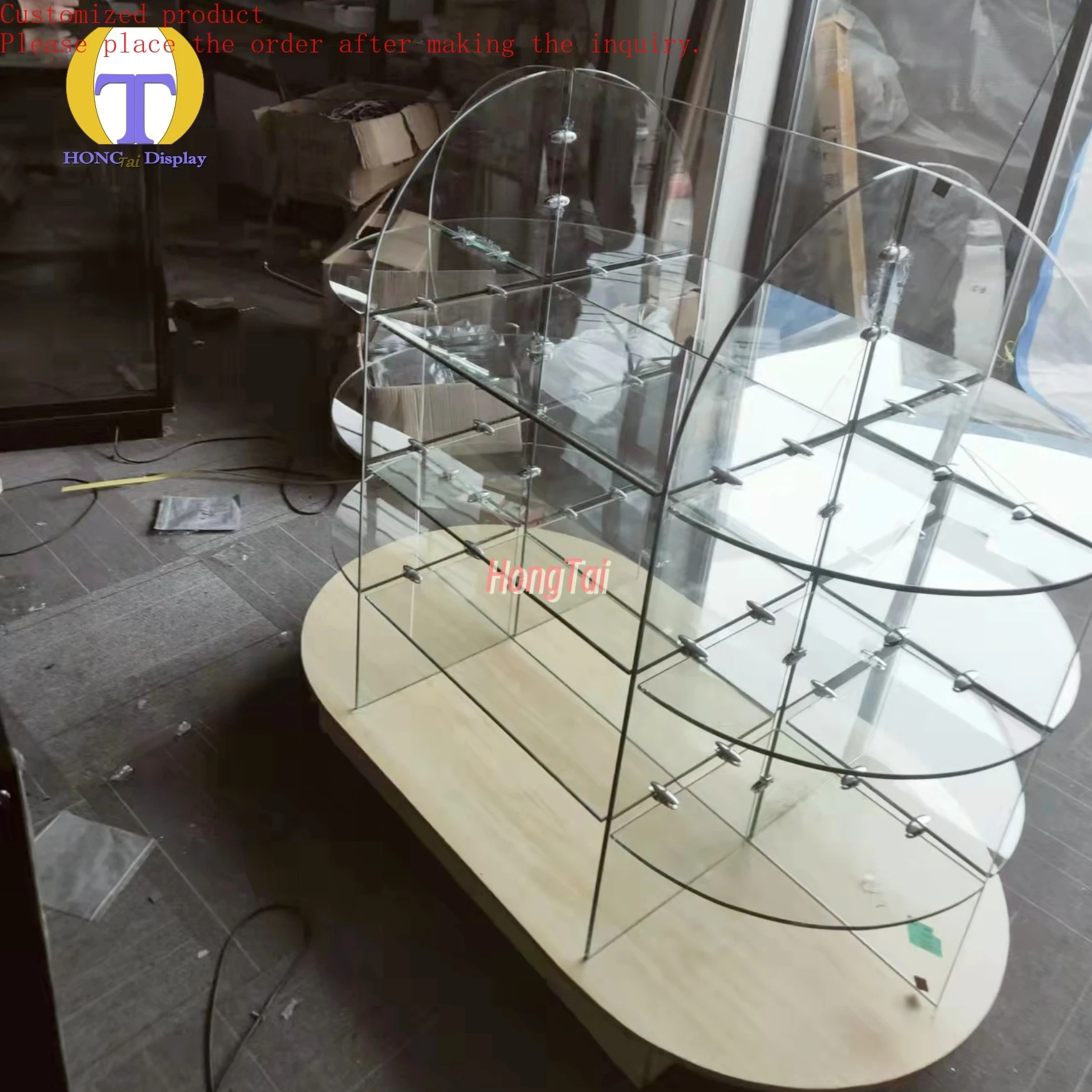 

Custom.Good Quality Convenience Store Customized Size Glass Display Cabinet Full View Display Frameless Showcase