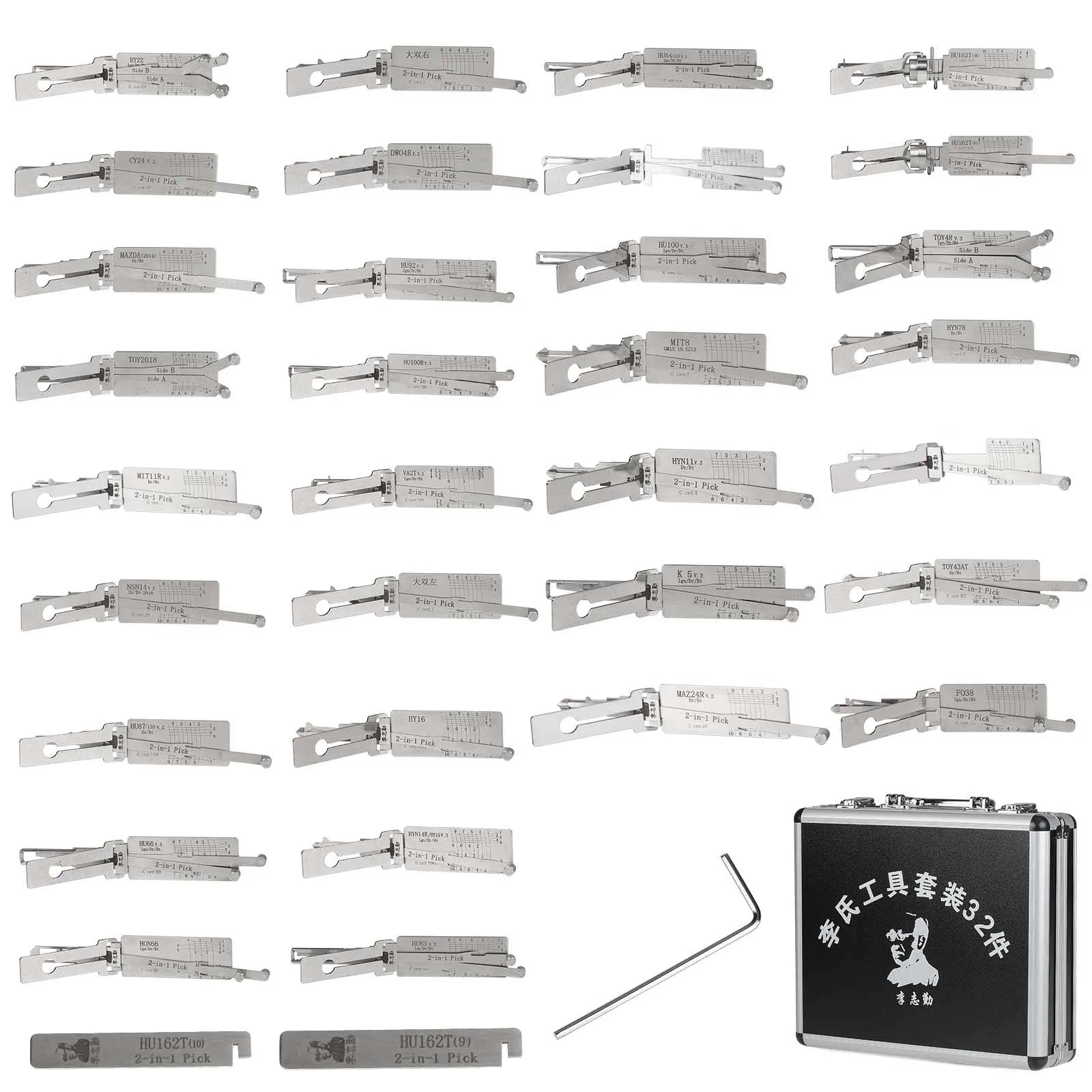 32 Pieces Full Set 100% Genuine Lock Pick Set with FREE Storage Case Lishi Auto Pick and Decoder 2 in 1 Locksmith Tool