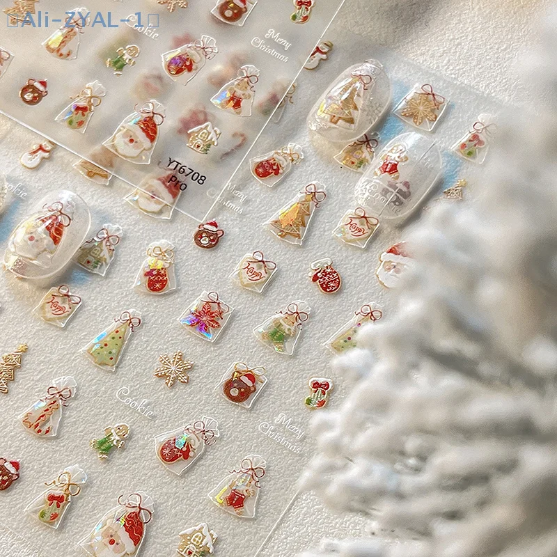 【ZYAL-1】5D هلام شل لمعان عيد الميلاد مسمار الفن ملصقات سانتا كلوز ندفة الثلج شجرة عيد الميلاد كوكي أكياس ملصقات الأظافر
