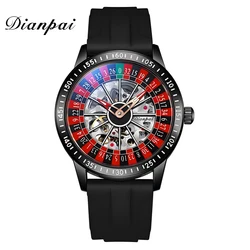 Men's hollowed out fully automatic mechanical watch with rotating dial, men's luminous waterproof silicone tape fashion watch