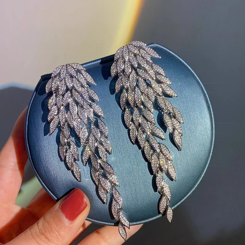 Zircon Leaf Tassel Fashion Earrings Wholesale