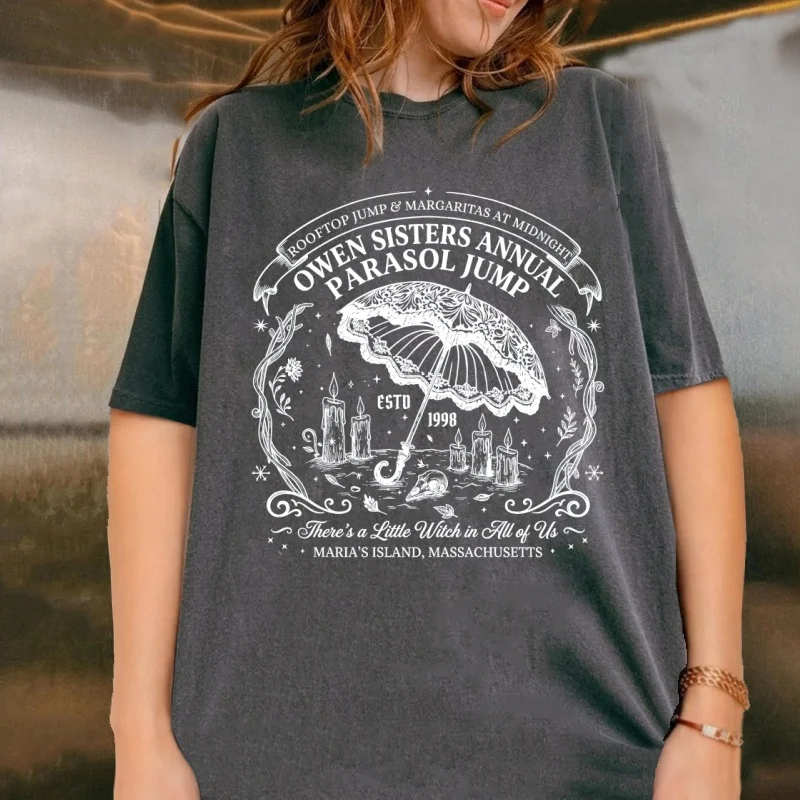 Owens Sisters Annual Parasol Jump T Shirt Practical Magic Witch Tee Midnight 90s Short Sleeve Tshirts Women Round Neck Oversized