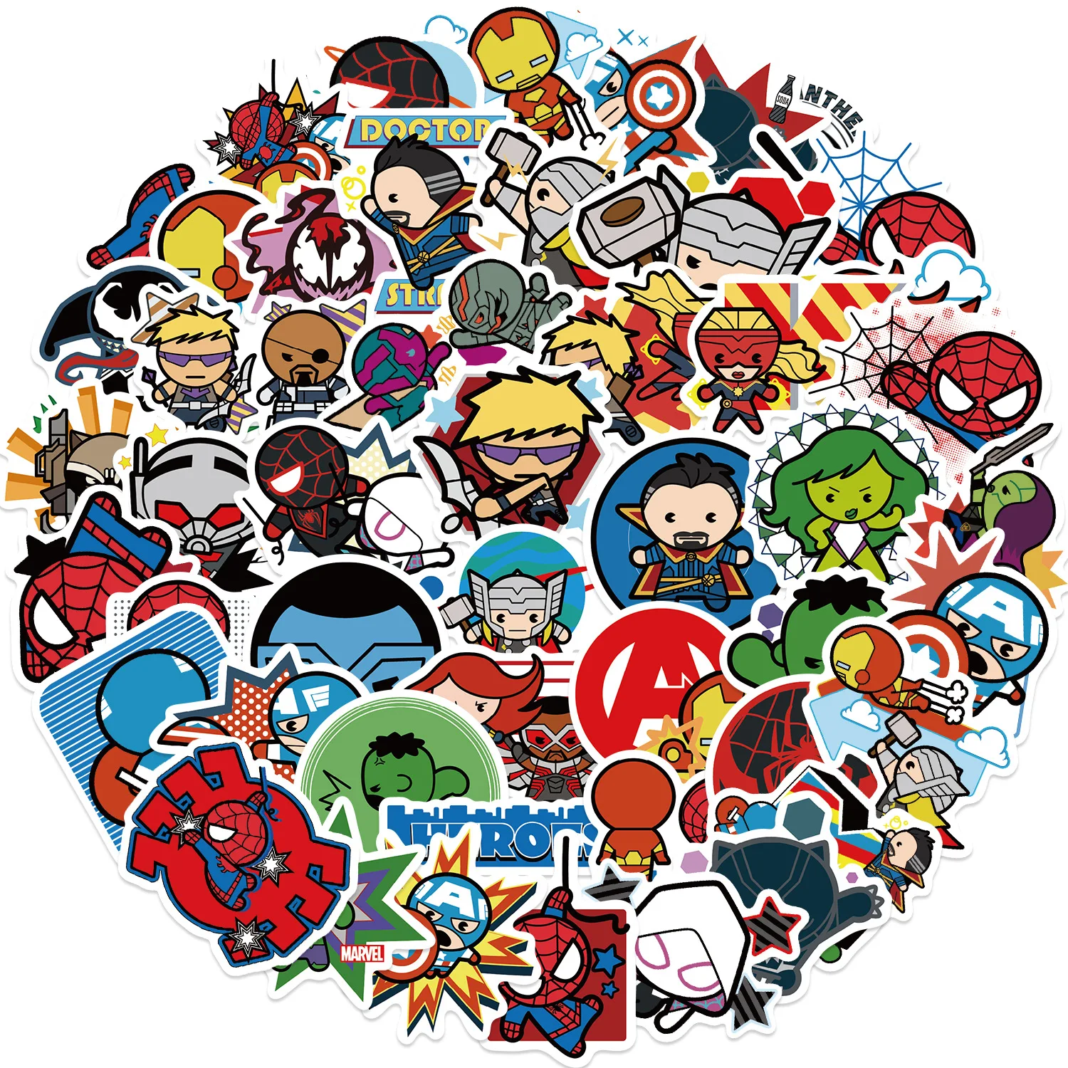 50 Pcs Disney Marvel Avengers Alliance Spider Man Iron Man Cartoon Sticker Comic Movie Periphery Notebook Computer Decor Toys