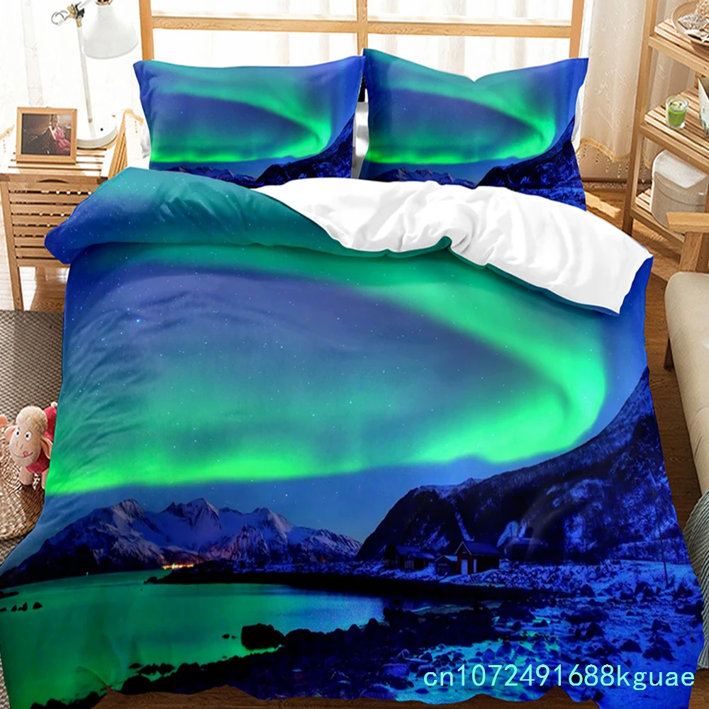 Northern Lights Duvet Cover Set King Full Size Natural Wonders Polyester Comforter Cover For Kids Teens Bedding Set Quilt Cover