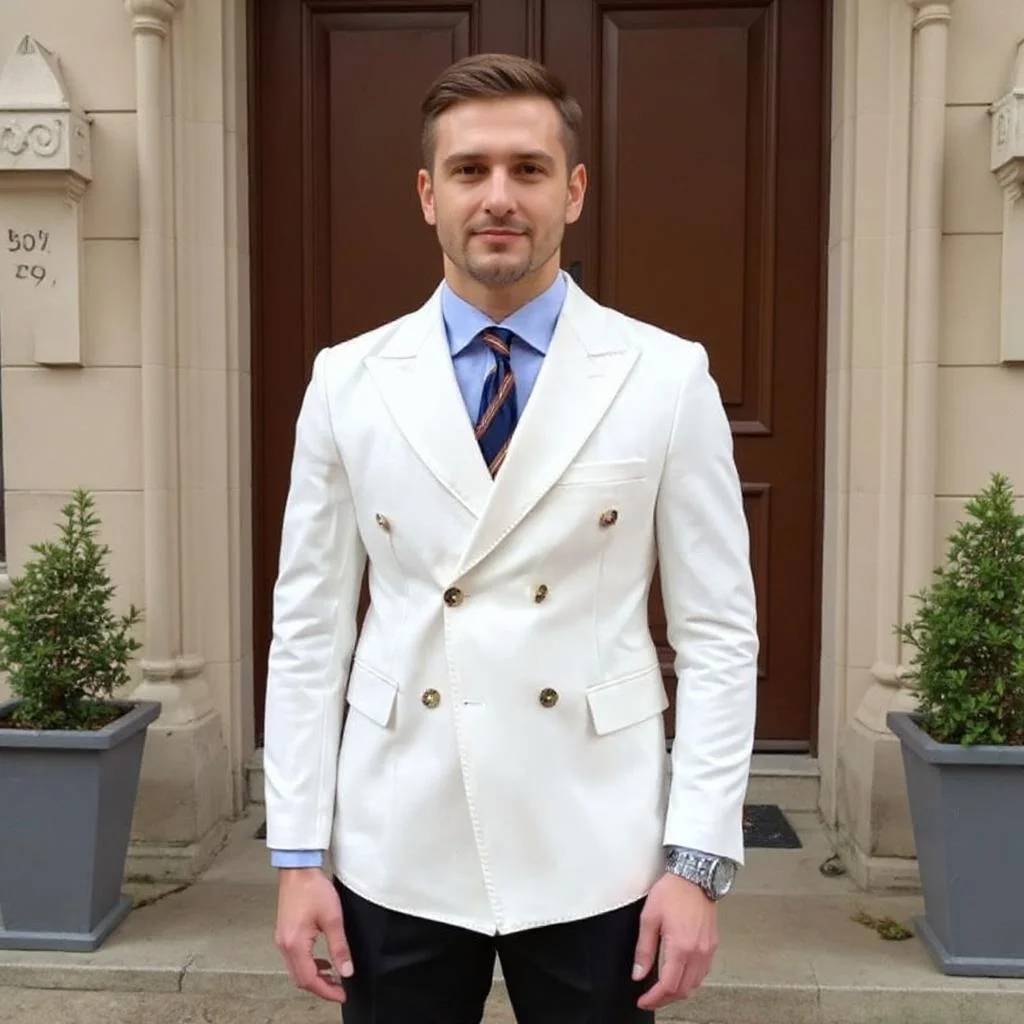 

Double Breasted Wedding Tuxedo Slim Fit British Style Men Suits for Groom Blazer Pants Peak Lapel Suit Jacket Costume 2 Pcs