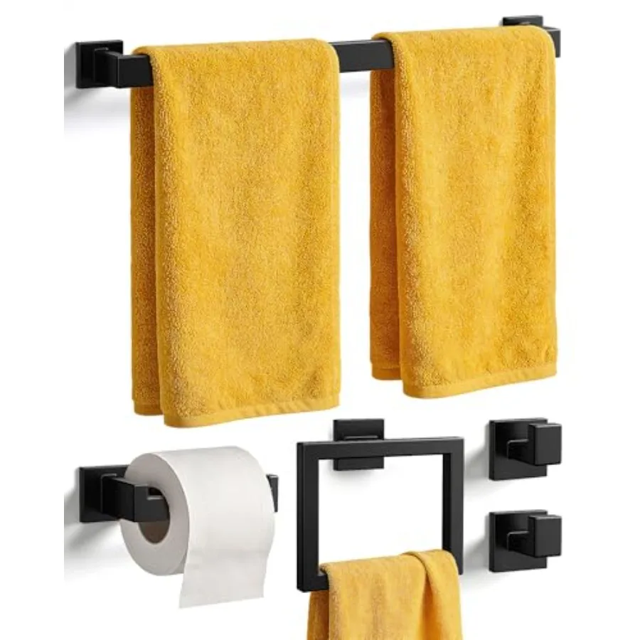

5-Pieces Bathroom Hardware Accessories Set Rustproof Towel Racks for Bathroom Wall Mounted 16" Towel Bar Toilet Paper Holder Ri