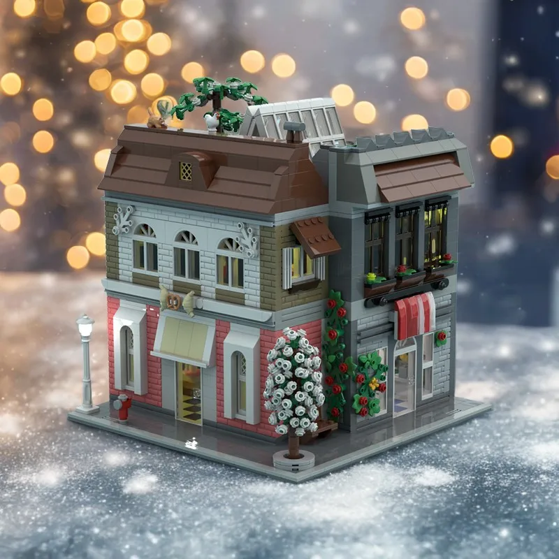 2827PCSMOC Construction boulangerie et kiosque coin modulaire maison rue empilage briques modèle Construction jouets créatifs enfant cadeau bricolage
