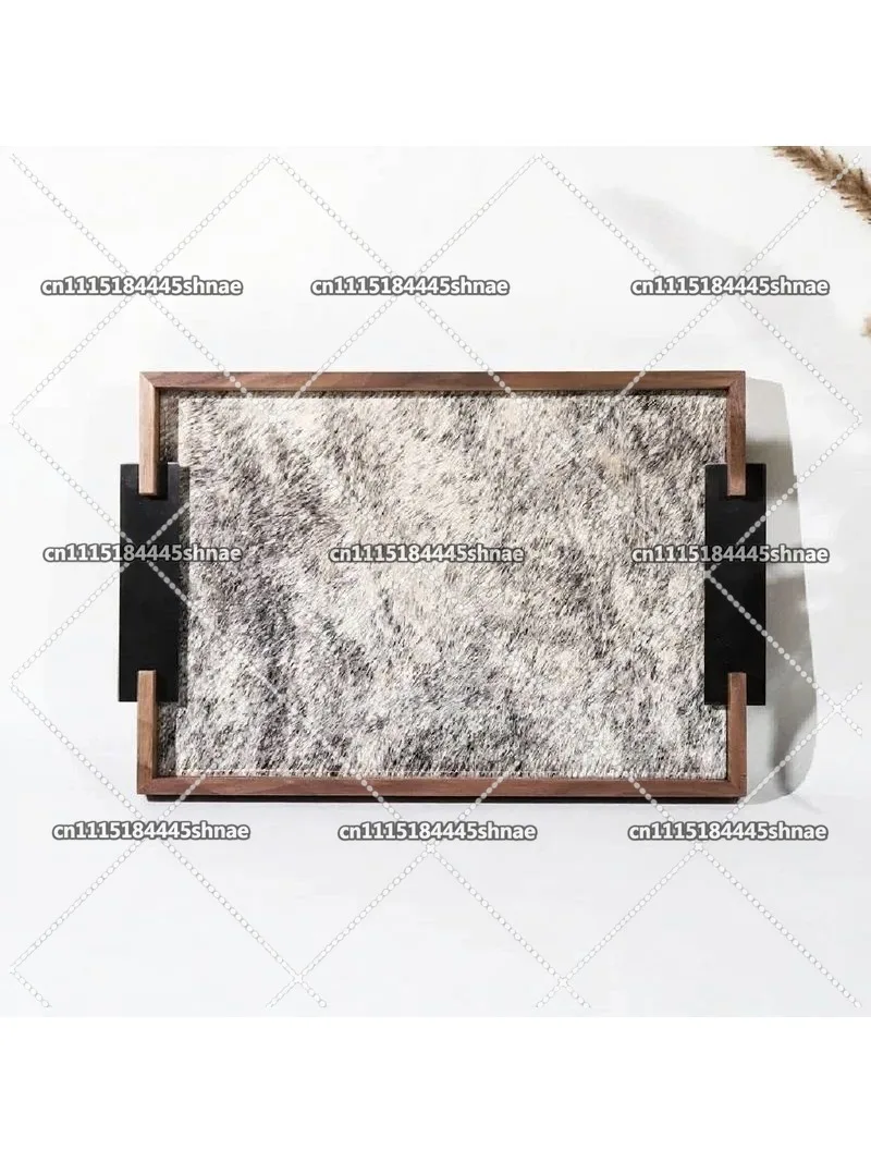 Danish Simple Style Black Walnut Horse Hair Tray, Jewelry Storage Dish, Home Living Room Tea Table Decor Tray