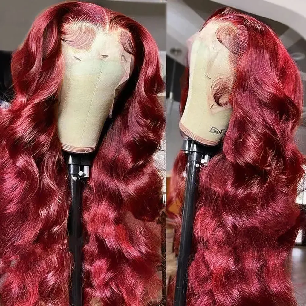 Burgundy 13x4 13x6 HD วิกผมลูกไม้ด้านหน้าด้านหน้า 99j 40 42 นิ้ว Body Wave HD โปร่งใสลูกไม้ด้านหน้าวิกผมผมมนุษย์ Pre Plucked วิกผม