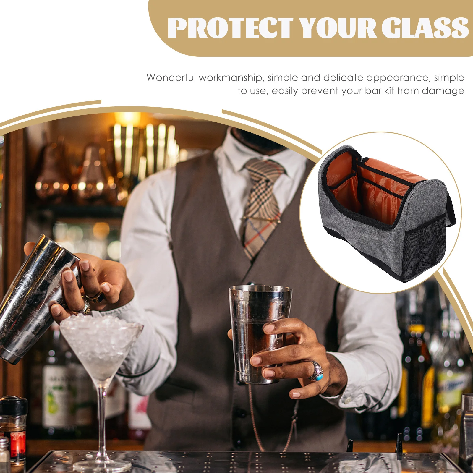 

Bar Tool Bartender Bag Padded Compartment For Wine Bottles Cocktail Shaker Portable Travel Outdoor Party Storage