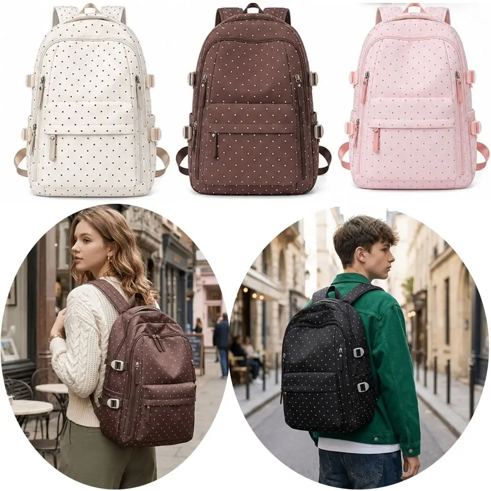 Kawaii Nylon Polka Dot Backpack Large Capacity Waterproof School Bag Multicolor Soft Trendy Leisure Bag Daypack Use