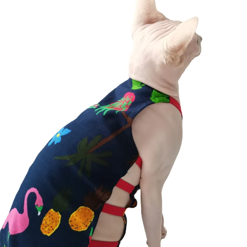 Summer Thin Sphinx Hairless Cat German Clothes Cotton Printed Jacket Chinese-style Chest Covering