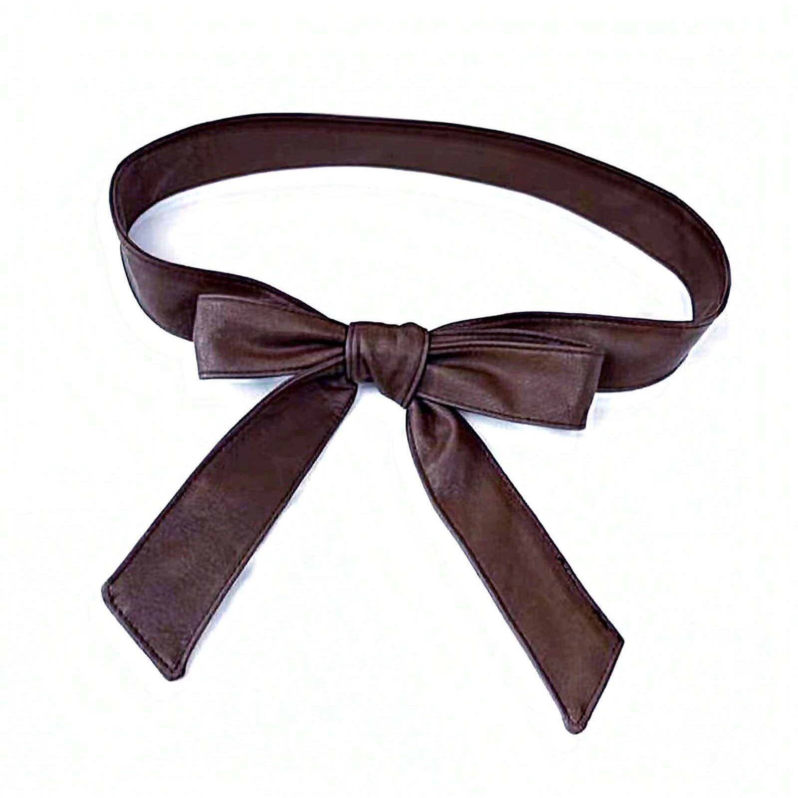 Double-layer Knotted Simple Waist Belt Free Bow Tie Casual PU Leather Belt Waistband for Daily Life