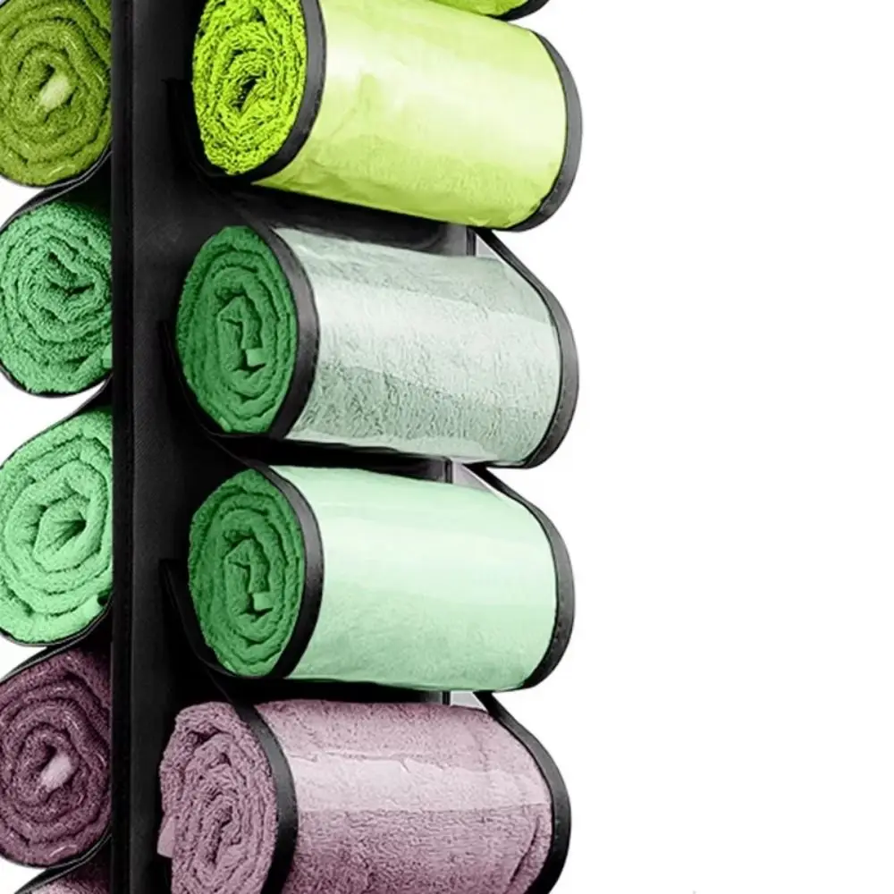 24 جيوب من خزائن الملابس، حامل لفة، منظم خزانة معلق شفاف على الوجهين، خطافات معدنية ذات سعة كبيرة