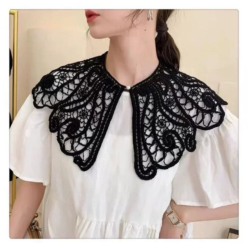 Removable Lace Doll Fake Collar Women Tie Ladies White Shawl Wrap Detachable Embroidered Lapel False Collar Clothes Accessory