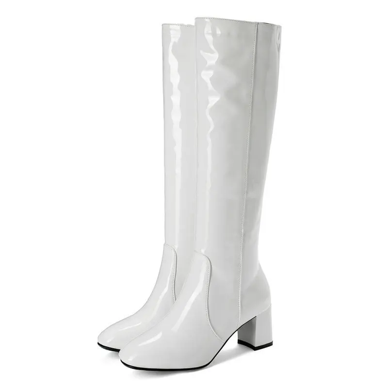Women Boots Fashion Women BootsWhite Red Knee High Boots For Women Patent leather knee-high boots with high heels High Heel Shoe
