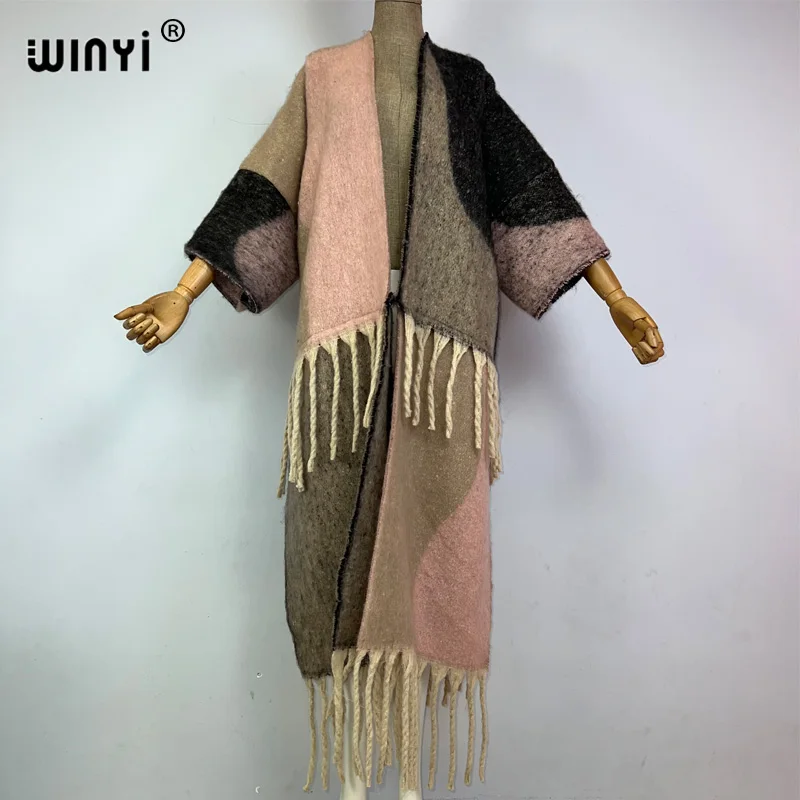 WINYI winter coat for women Africa new print tassels Luxury Long Fur Loose OverCoat Thick Warm long down coat fashion cardigan