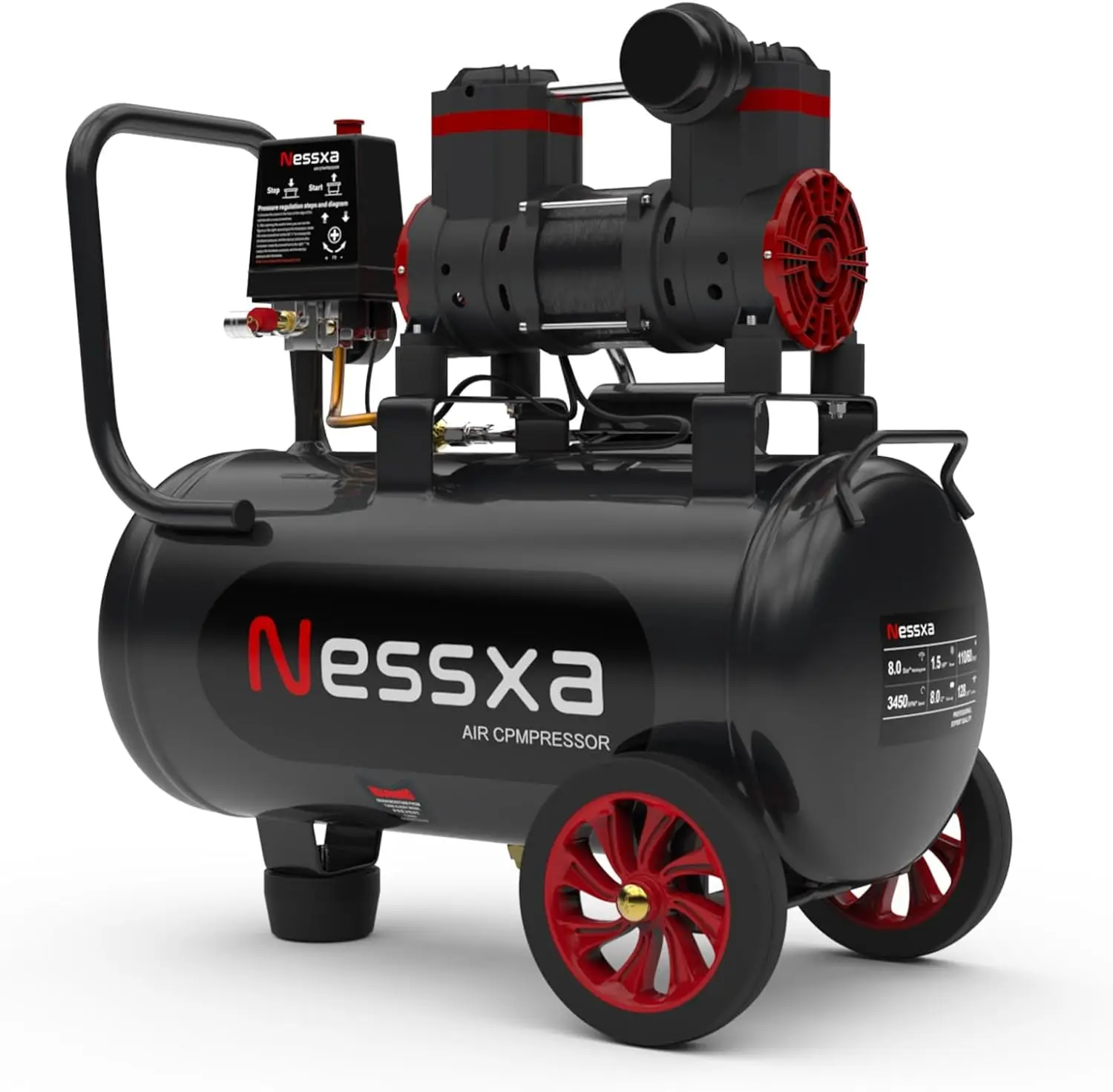 8 Gallon Ultra Quiet Air Compressor, 1.5HP 4.52 CFM, Max 115 PSI Oil-Free Air Compressor Tank for Car Repair, Spray Painting