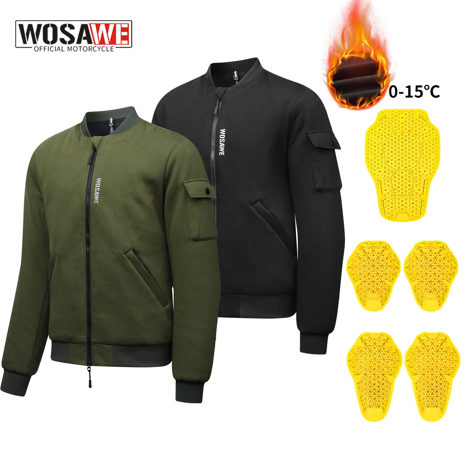 

WOSAWE Winter Motorcycle Jacket Built-in CE-Certified Armor Warm Bomber Jacket Casual Motocross Riding Body Protector Clothing
