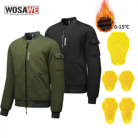 WOSAWE Winter Motorcycle Jacket Built-in CE-Certified Armor Warm Bomber Jacket Casual Motocross Riding Body Protector Clothing