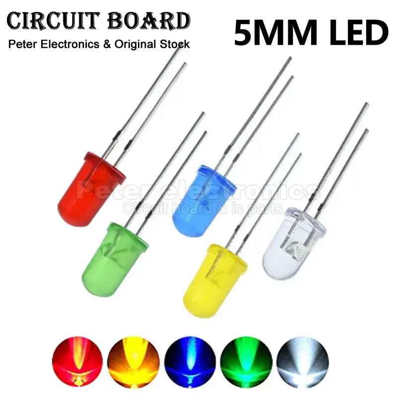 100Pcs F5 5MM Round LED Diode Assortment Kit White Light Green Red Blue Yellow Orange DIY Light Emitting Diode