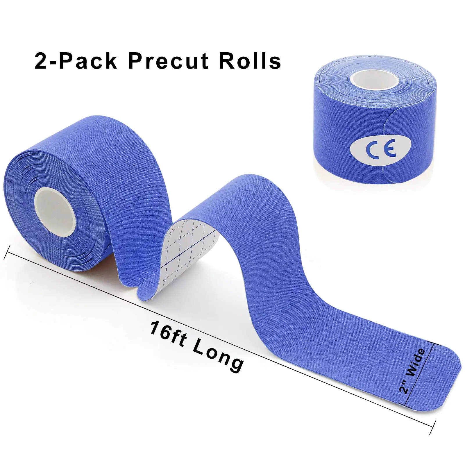 2 Rolls 5CM*5M Pre-cut Kinesiology Latex Free Athletic Tape Elastic Self Adherent Muscle Pain Relief Supports Stabilizes Knee