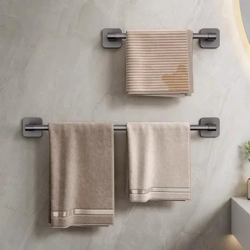Towel Rack Modern Space Aluminum Non-perforated Wall Mounting Shelves Bathroom Towel Rack Single Rod Toilet Storage Hanger